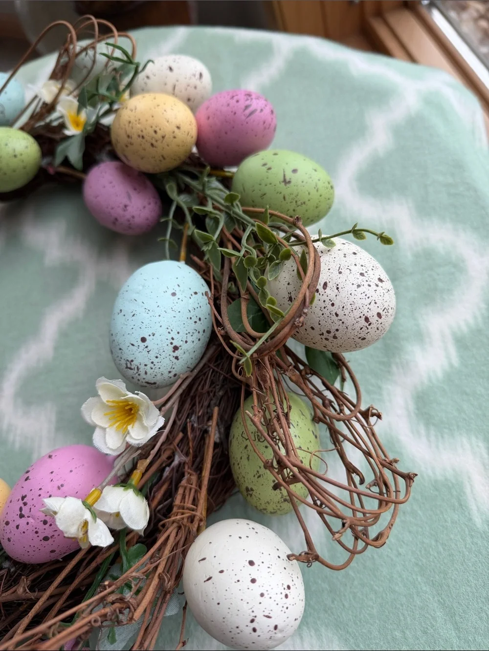 Spring Pastel Egg Wreath - Decorative Home Holiday Accent